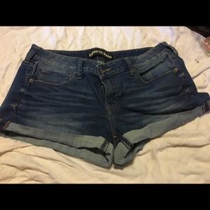 Express Shortie mid rise denim shorts